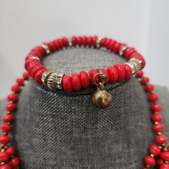 Teng Yue Multi-Strand Red Bead Necklace and Bracelet Set - Picture 6 of 12